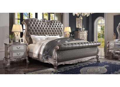 Diseño de muebles de lujo barroco, mesita de noche, conjunto de dormitorio de 3 piezas con cama de 180x200.