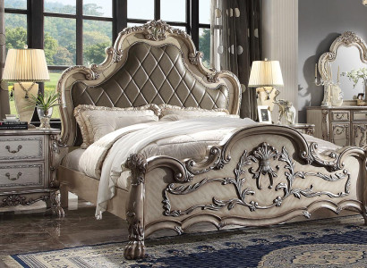 Cama barroca 2x mesita de noche conjunto de dormitorio de 3 piezas. Diseño de dormitorio de lujo.