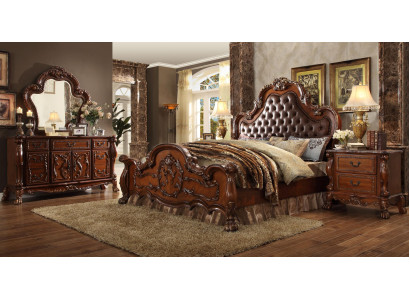 Cama 2x mesitas de noche 3 piezas. Conjunto de muebles de dormitorio barroco rococó.
