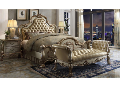 Cama 2x Mesita de noche 3 piezas. Conjunto de dormitorio Camas de lujo Chesterfield Cuero