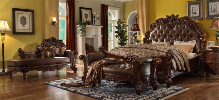 Cama doble Cama de matrimonio Cama de lujo Camas Estilo Barroco Rococó Antiguo Chesterfield