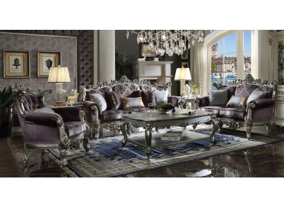 Muebles de salón barroco claro, sofá de tela, sofá de tres plazas con cojín.