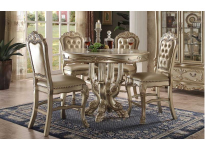 Clásica mesa redonda de comedor de oro con 4 sillas Chesterfield x4 juego de 5 piezas.