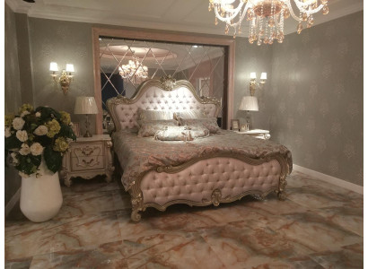 Cama doble Chesterfield, cama matrimonial de diseño de lujo, camas estilo barroco antiguo.