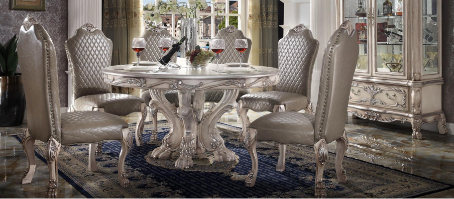 Conjunto de sillas de comedor, 6 sillas sin reposabrazos, sillas de lujo estilo barroco.
