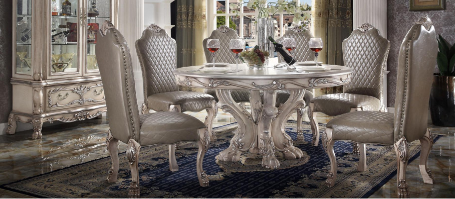 Conjunto de sillas de comedor, 6 sillas sin reposabrazos, sillas de lujo estilo barroco.