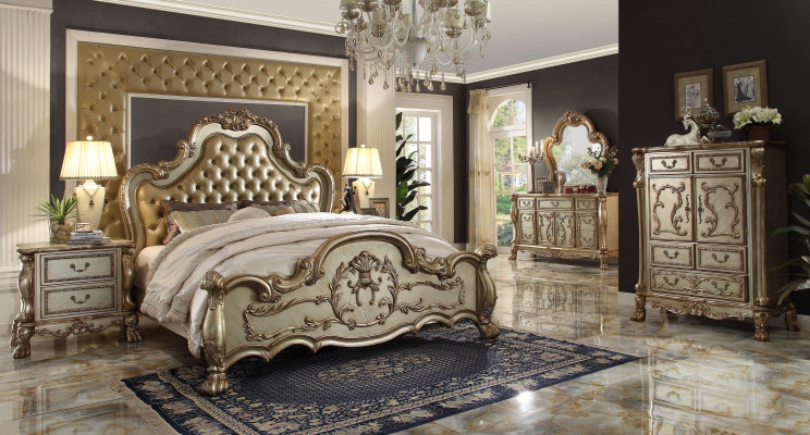 Set de dormitorio, mesitas de noche, cama, 5 piezas. Clásico barroco rococó estilo antiguo madera.