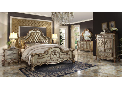 Set de dormitorio, mesitas de noche, cama, 5 piezas. Clásico barroco rococó estilo antiguo madera.