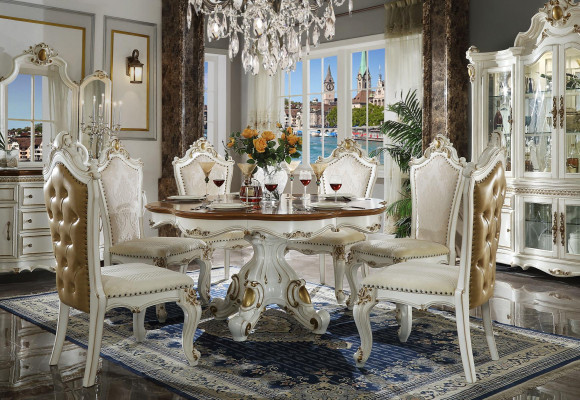 Mesa redonda de madera noble + 6 sillas comedor muebles de lujo