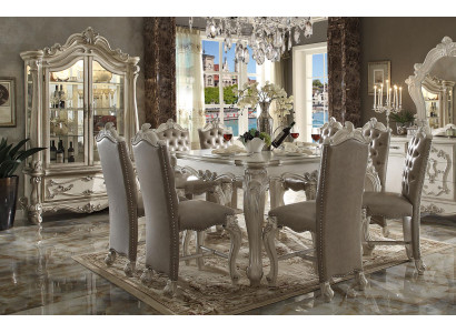 Juego de comedor real: mesa rectangular con x8 sillas, muebles barrocos rococós.