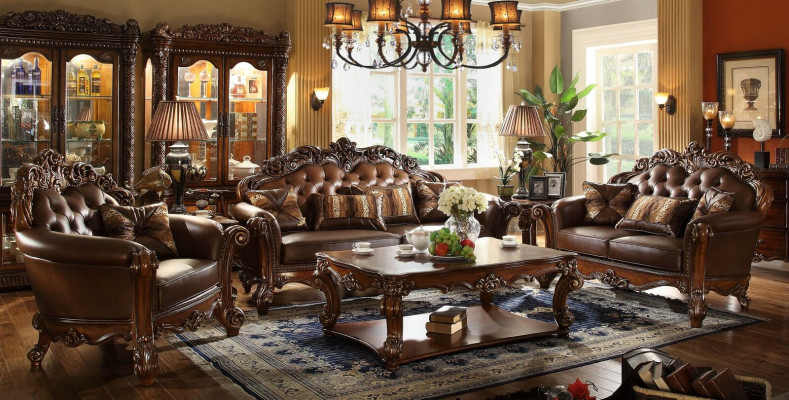 Conjunto completo de muebles de salón de 5 piezas. Mesa de centro Sofá Madera Sala de estar.