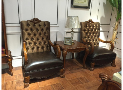 Conjunto de sala de estar 2x sillones + mesa auxiliar mesa sofá sofá Chesterfield