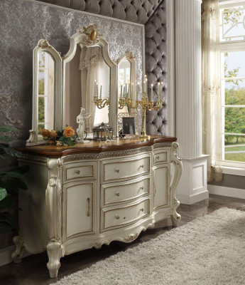 Buffet Aparador Cómoda con Espejo Hecho a Mano Madera Real Rococó Barroco