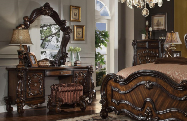 Tocador Espejo Taburete Lujo Consola Dormitorio Cómoda Estilo Barroco