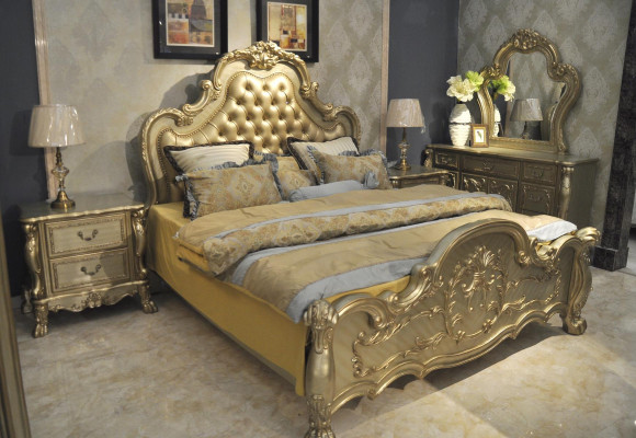 Cama cama capitoné de lujo dormitorio doble de madera barroca camas de cuero.