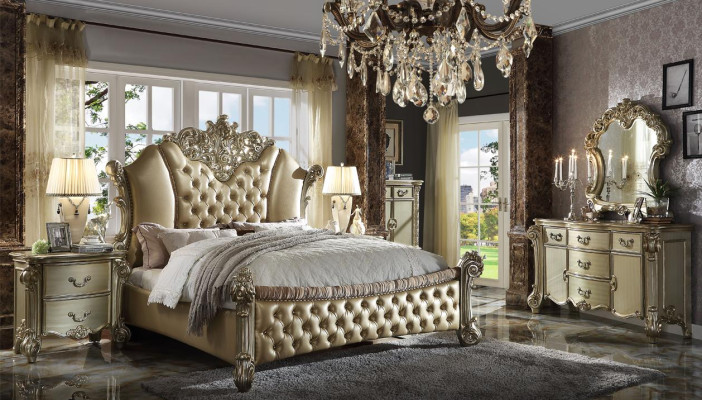 Conjunto de muebles de 5 piezas cama + 2 mesitas de noche + cómoda + espejo para dormitorio.