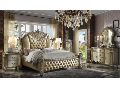 Set de dormitorio Mesitas de noche Cama 5 piezas Estilo barroco rococó antiguo Madera