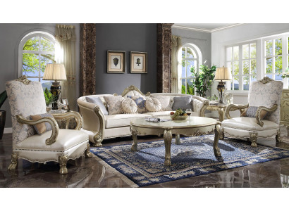 Conjunto de Sofás de Lujo Mobiliario Sofá Tapizado 4+1+1 Asientos con Mesa de Centro