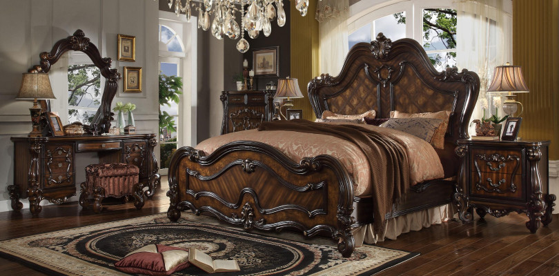 Dormitorio Mesitas de noche Set Cama 5 piezas. Estilo antiguo barroco rococó de madera.