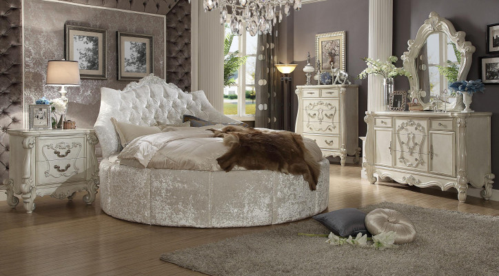 Cama redonda de terciopelo Chesterfield de lujo acolchada con tela textil para hoteles.