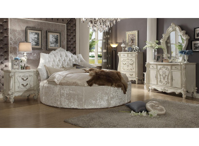 Cama redonda de terciopelo Chesterfield de lujo acolchada con tela textil para hoteles.
