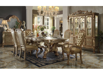 Clásica mesa de comedor Juego de comedor de diseño de sillas Chesterfield de lujo 9 piezas.