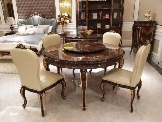 Mesa redonda para cenar 6 sillas Silla Comedor Completo Conjunto de decoración Barroco