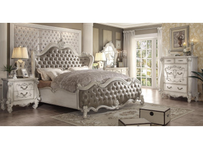 Set de dormitorio de lujo de diseño cama decoración 2 mesitas de noche cómoda conjunto