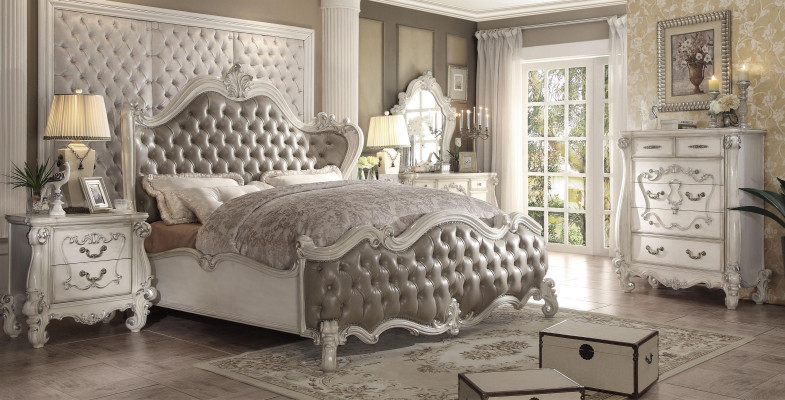 Conjunto de dormitorio clásico Cama Mesita de noche Cómoda Espejo 5 piezas.