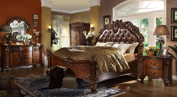 Conjunto clásico de dormitorio cama mesita de noche cómoda espejo cómoda