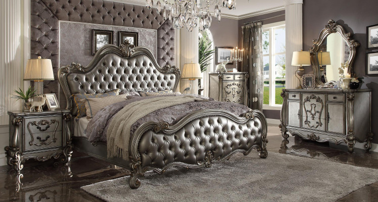 Conjunto de dormitorio de muebles clásicos cama mesita de noche cómoda espejo de 5 piezas.