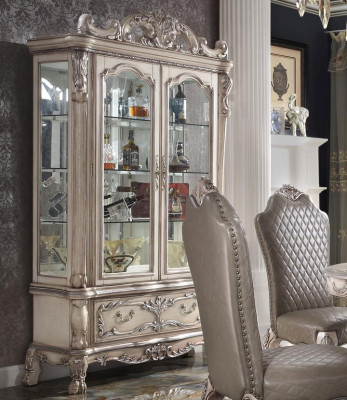 Juego de mesa Mantel Mesa comedor 6 sillas Estilo de lujo Muebles Grupo de 8 piezas con vitrina