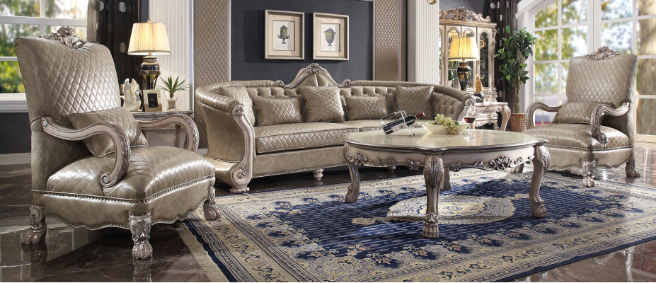 Sofá acolchado mesa de café de madera 4 piezas muebles de lujo conjunto de sofá sofás conjunto
