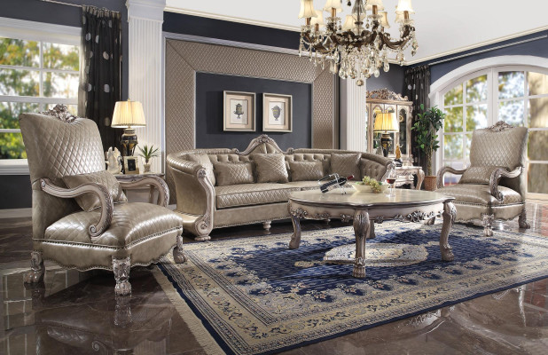 Madera Muebles italianos Estilo clásico Lujo Beige Mesa de centro Sala de estar Redonda