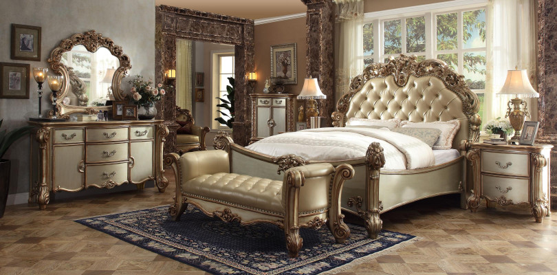 Conjunto de dormitorio completo Muebles Mesitas de noche Cómoda Cama de 7 piezas Madera