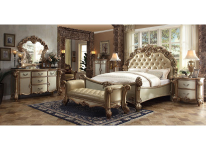 Conjunto de dormitorio completo Muebles Mesitas de noche Cómoda Cama de 7 piezas Madera