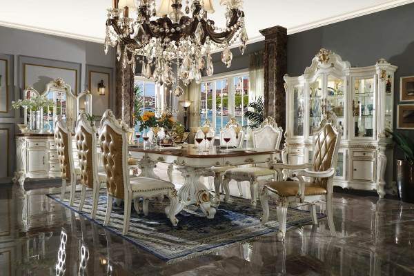 Conjunto clásico de comedor beige de lujo mesa de comedor 8 sillas Chesterfield 11 piezas conjunto
