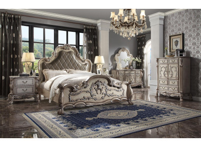 Juego de dormitorio completo Cama barroca real Tocador Mesita de noche 6 piezas.