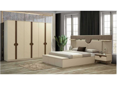 Elegante conjunto de muebles para dormitorio de 4 piezas: cama, 2 mesitas de noche, armario. Nuevo.