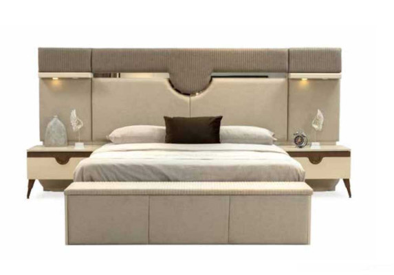 Elegante conjunto de muebles para dormitorio de 4 piezas: cama, 2 mesitas de noche, armario. Nuevo.