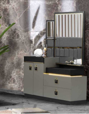 Vanity table with mirror console drawers Wood Modern Bedroom