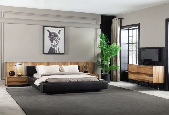 Cómoda de dormitorio en marrón con almacenamiento moderno.