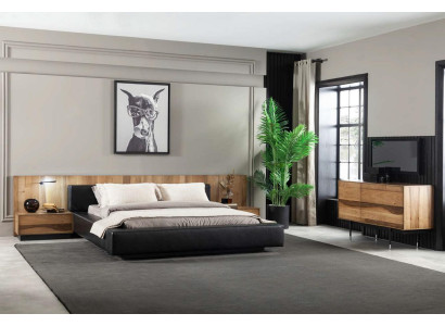 Cómoda de dormitorio en marrón con almacenamiento moderno.
