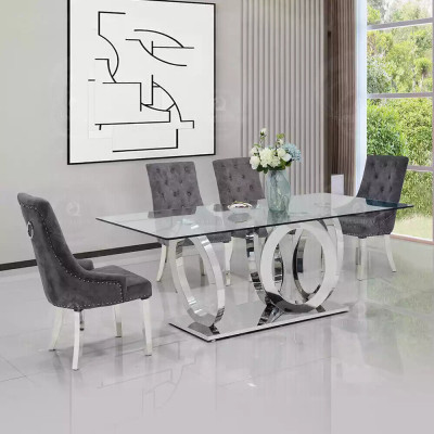 Moderna mesa de comedor de diseñador con tablero de vidrio en estilo moderno muebles.