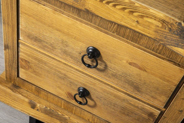 Mueble de salón de madera real de lujo en marrón con mesa de centro con ruedas. Armario rústico.