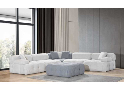 Sofá blanco en forma de L para sala de estar, sofá esquinero, sofá moderno + taburete, muebles de lujo.