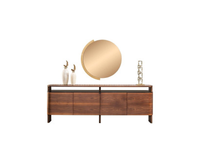 Conjunto Aparador Aparador Cómoda Armario Marrón Madera Espejo 2 piezas