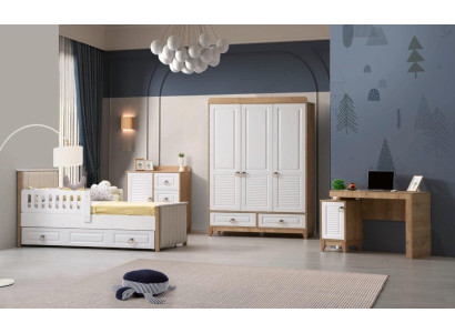 Conjunto de habitación infantil moderna Cama Armario Cómoda Escritorio Brillo