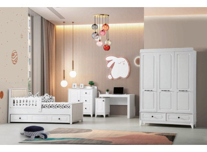 Conjunto de habitación juvenil completo moderno de lujo para niños de 4 piezas en color blanco, nuevo.