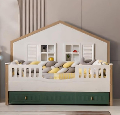 Marco de la cama Cama infantil de 200 cm Cama de niños Estructuras de cama de madera clara.